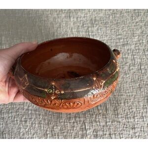 BEAUTIFUL VINTAGE 1940’s MEXICO RED CLAY TLAQUEPAQUE BANDERA 6” SOUP BOWL